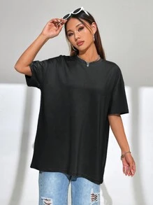 SHEIN Coolane Camiseta Con Gráfico De Carro Y Corte Fuera Del Hombro - Negro - Ver 3