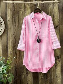 Camisa casual de manga larga con estampado de cuadros vintage para mujer, primavera/verano