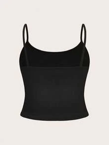 SHEIN EZwear 女士大尺寸心型印花緊身短版吊帶背心和背心上衣 - 黑色 - 查看 2