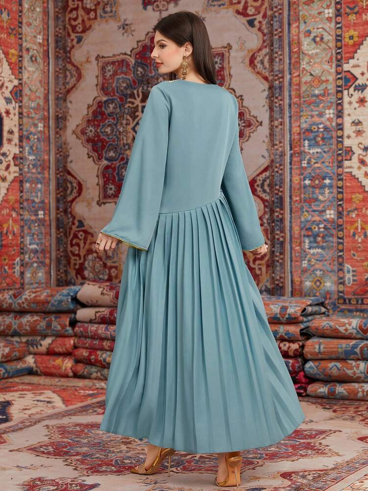Women'S Fringed Pleated Hem Dress Eid Dress
