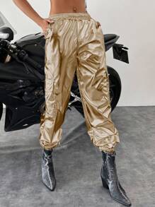 SHEIN Cottnline Ladies' Solid Color Metallic Cargo Pants - Bronze - View 4