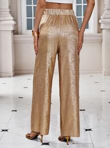 SHEIN Clasi Ladies' Glossy Wide Leg Pants - Gold - View 2