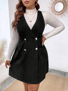 Calvaya Hơn Chi tiết Nút Đầm Tổng thể Không có áo len - màu đen - Xem 8