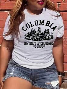 Flirla Plus Size Women'S Slogan Printed Short Sleeve T-Shirt - White - View 1