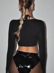 SHEIN ICON Solid Color Cropped T-Shirt - Black - View 2
