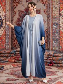 Al Najma Women'S Gradient Color Open Front Jacket And Sleeveless Dress Set - Multicolor - View 7