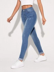 SHEIN Tall 女士緊身牛仔褲 - 中等水洗藍 - 查看 2