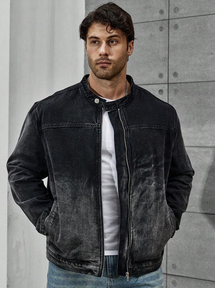 Manfinity Homme Men S Plus Size Zipper Front Denim Jacket Stonewashed SHEIN