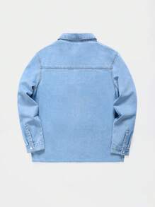 SHEIN 青少年男孩寬鬆牛仔襯衫,帶有字母印花,長袖 - 淺色水洗藍 - 查看 2