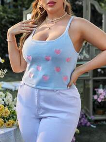 Flirla Của phụ nữ Kích thước lớn Dệt kim Áo ba lỗ Với Thêu trái tim - Màu xanh lam - Xem 2