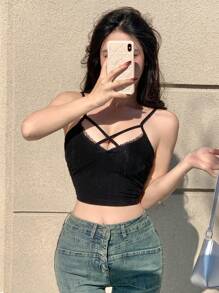 DAZY Lace Trim Cropped Camisole Top For Summer Going Out Tops