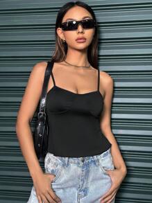 SHEIN Unity 可調式肩帶的背心款坦克上衣 - 黑色 - 查看 3