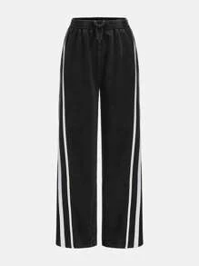 SHEIN Cô gái Dệt kim Vá lại Thời gian rảnh rỗi Quần Với Giường đôi tiêu chuẩn Ruy băng - Xám - Xem 1