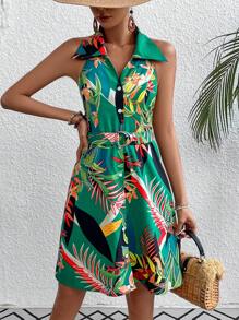 SHEIN VCAY Vestido Camisa De Mujer Con Diseño De Plantas Impresas