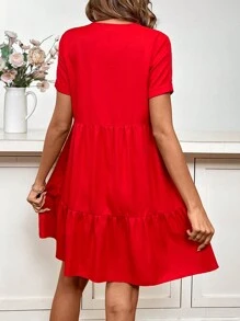 SHEIN LUNE Valentine's Day Limited Edition Women's Red Doll Dress - Red - View 2