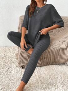 SHEIN LUNE Zweiteiliges Set Aus Rippstrick Für Damen
