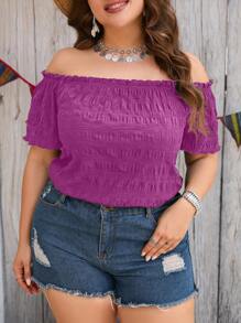 SHEIN Clasi Blusa Con Hombros Descubiertos De Color Liso De Talla Grande - Rojo violeta - Ver 1