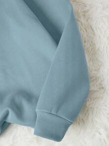 INAWLY 纯色圆领保暖套头衫、长袖上衣 - 霧霾藍 - 查看 3