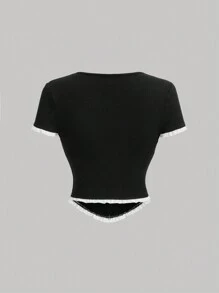 SHEIN MOD 女士蕾絲邊蝴蝶結裝飾t恤