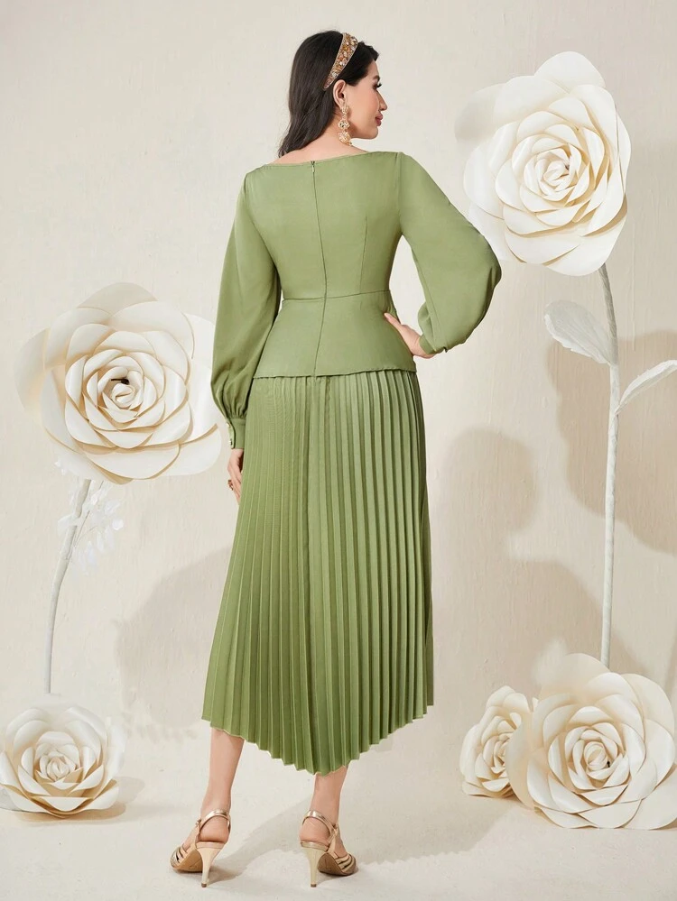 Women's Solid Color Twist Knot Detail Pleated Hem Dress