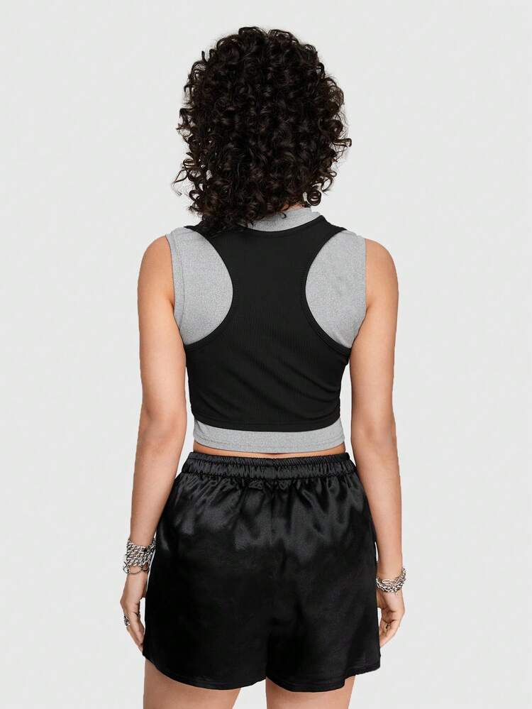 Color Block 2 In 1 Style Women's Tank Top With Letter Print Design