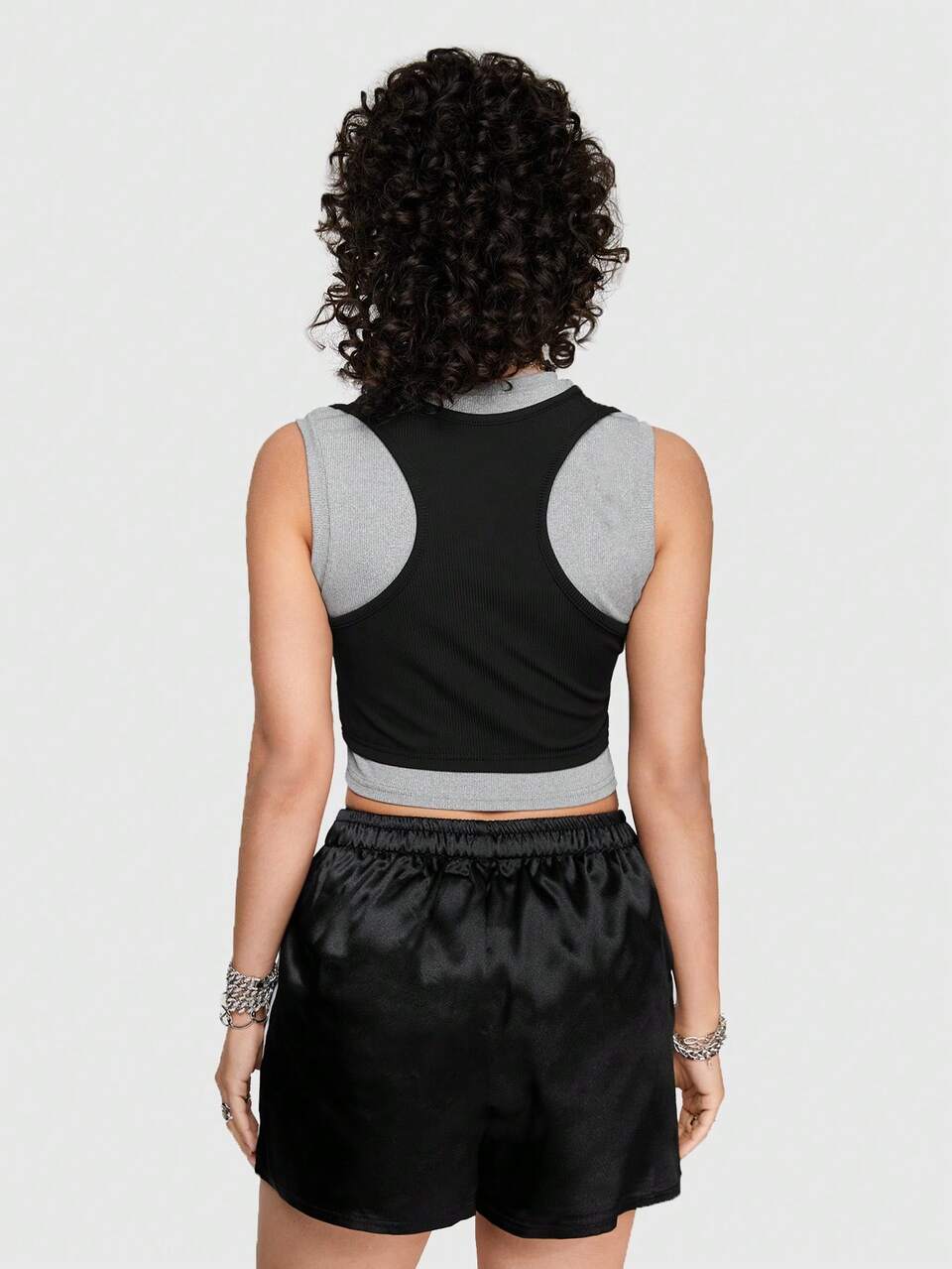 Color Block 2 In 1 Style Women's Tank Top With Letter Print Design