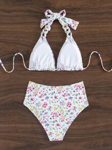 SHEIN Swim 隨機花卉印花打結背部比基尼套裝,嘉年華會 - 彩色 - 查看 7