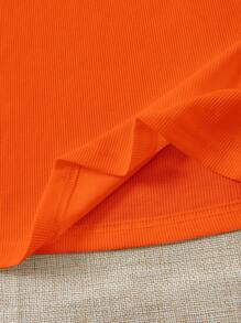 Soleia Women's Round Neck Ruffled Sleeve Knit T-Shirt - Orange - View 5