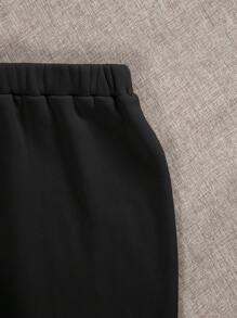 SHEIN EZwear Women's Letter Printed Long Sleeve Sweatshirt And Skirt Two Piece Set - Black - View 4