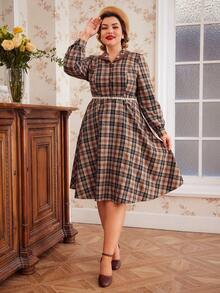 SHEIN DECDS 加大尺碼格子連衣裙復古服裝長袖單件裝 - 彩色 - 查看 3