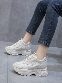 Women's Thick Bottom Chunky Sneakers With Soft Sole - Beige - View 4