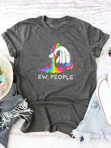 SHEIN LUNE 卡通印花短袖t恤 - 深灰色 - 查看 1