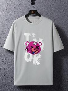 Manfinity EMRG 男士卡通印花寬鬆t恤 - 淺灰色 - 查看 2