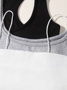 SHEIN Unity Solid Cropped Tank Top, Muscle Tank Top And Spaghetti Strap Camisole Top - Multicolor - View 7