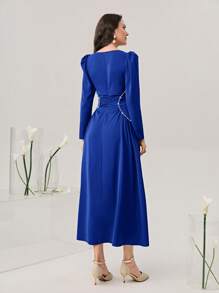 Modelyn Sweetheart Neck Puff Sleeve Ruched Front Formal Dress Long Evening Dresses - Royal Blue - View 2