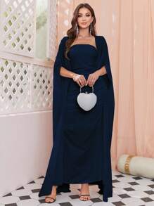 Modelyn 女式斗篷袖外套和連衣裙套裝 - 藏蓝色 - 查看 4