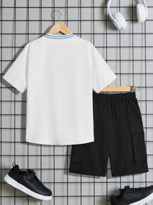 SHEIN Tween Boys' Loose Casual Round Neck Letter Pattern Short-Sleeved T-Shirt Shirt Shorts Three-Piece Set - White - View 18
