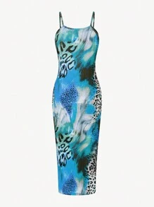 VaVaBold Vestido largo ajustado con estampado de leopardo para mujer
