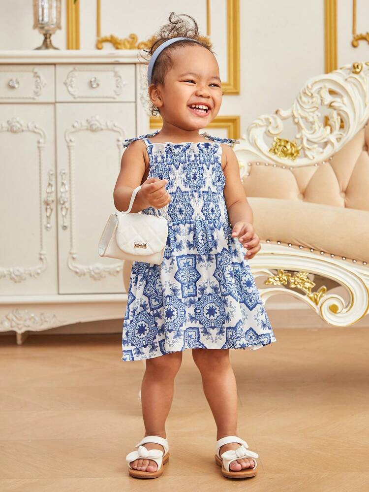 Baby Girl Blue Floral Print Elegant Dress