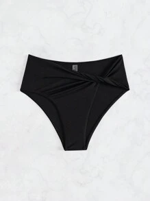 SHEIN Swim Summer Beach Women's Side Twist Ribbed Bikini Bottom - Black - View 4