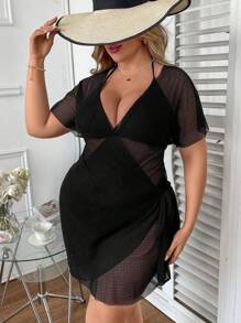 SHEIN Swim Curve 1 pieza Vestido de kimono envolvente con nudo de talla grande para el festival de música de verano