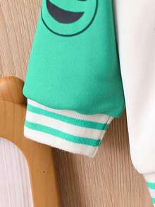 Baby Boys' Bear Decoration Color Block Striped Baseball Jacket - Green - View 6