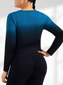 Easithlete 大尺碼女士無縫漸變運動長袖t恤