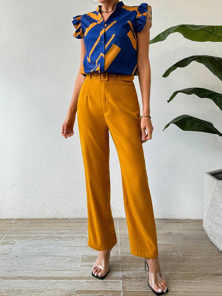 Geometric Pattern Shirt And Pants Set