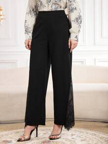 Modelyn Pantalones Anchos Casuales De Color Sólido Con Encaje