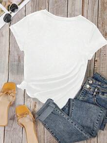 Flirla Plus Size Cartoon Rabbit Print T-Shirt - White - View 2