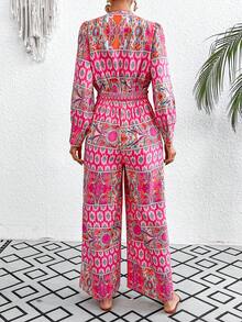 SHEIN VCAY 女款印花鏤空繫帶腰部連身褲 - 彩色 - 查看 3