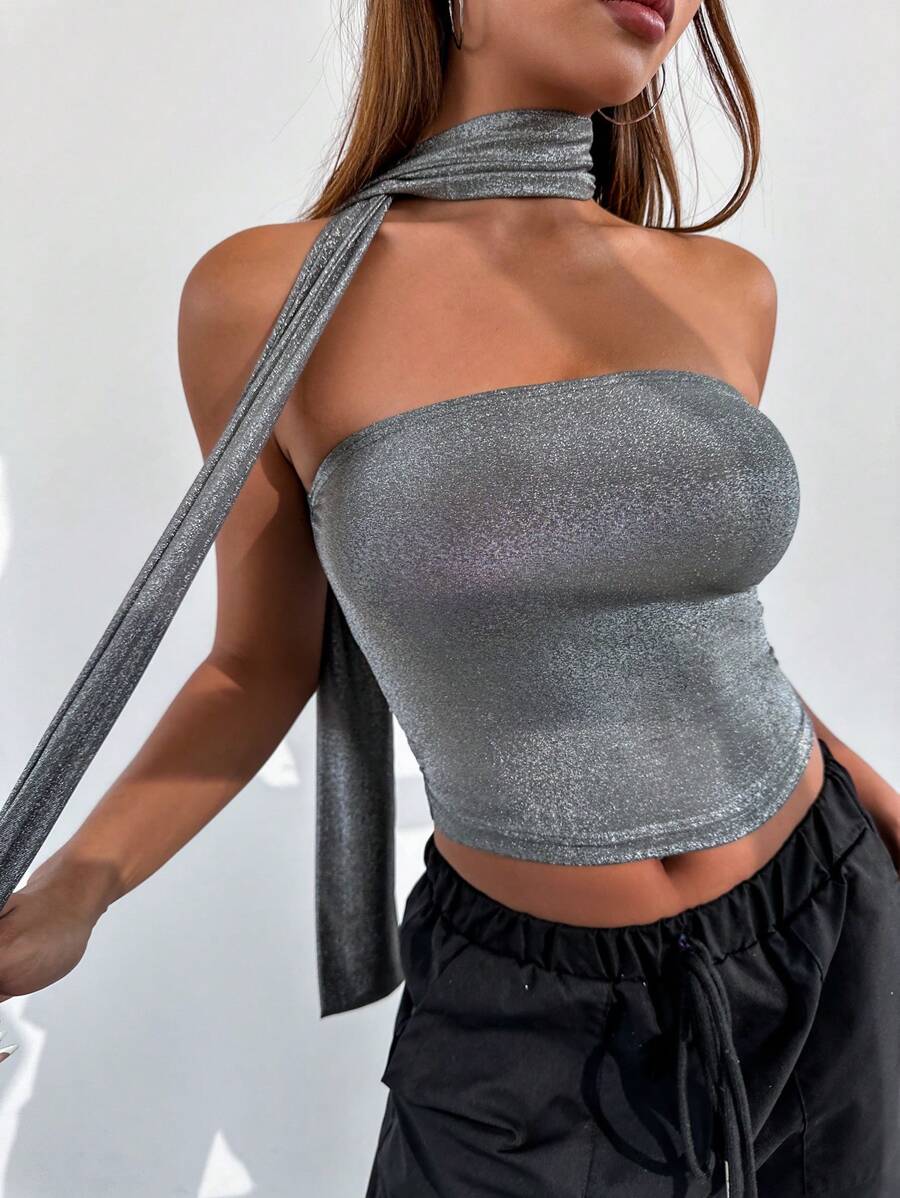 Flirla 閃亮無肩帶上衣