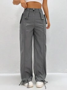 SHEIN EZwear Pantalones De Pierna Recta De Color Sólido Para Mujer