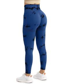 SHEIN Sport Studio Mallas De Yoga Sin Costuras Para Mujer Con Estampado De Anudado Y Bolsillos